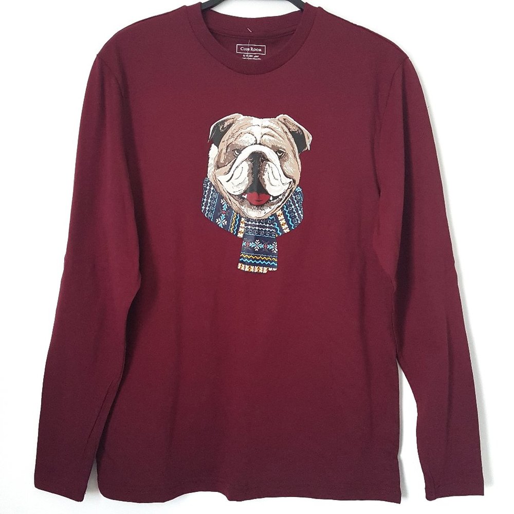 Club Room Red Plum Bulldog Scarf Graphic, S - NWT